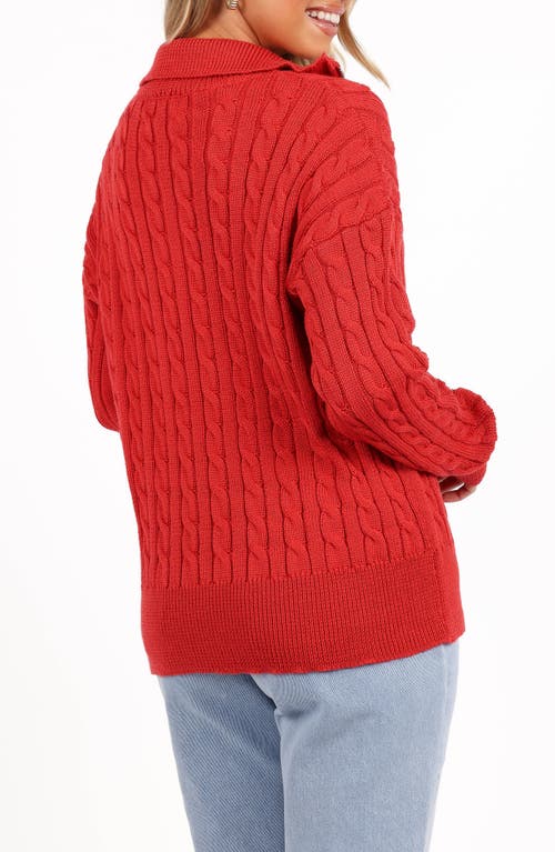 Petal And Pup Petal & Pup Frida Cable Knit Half Zip Sweater In Red
