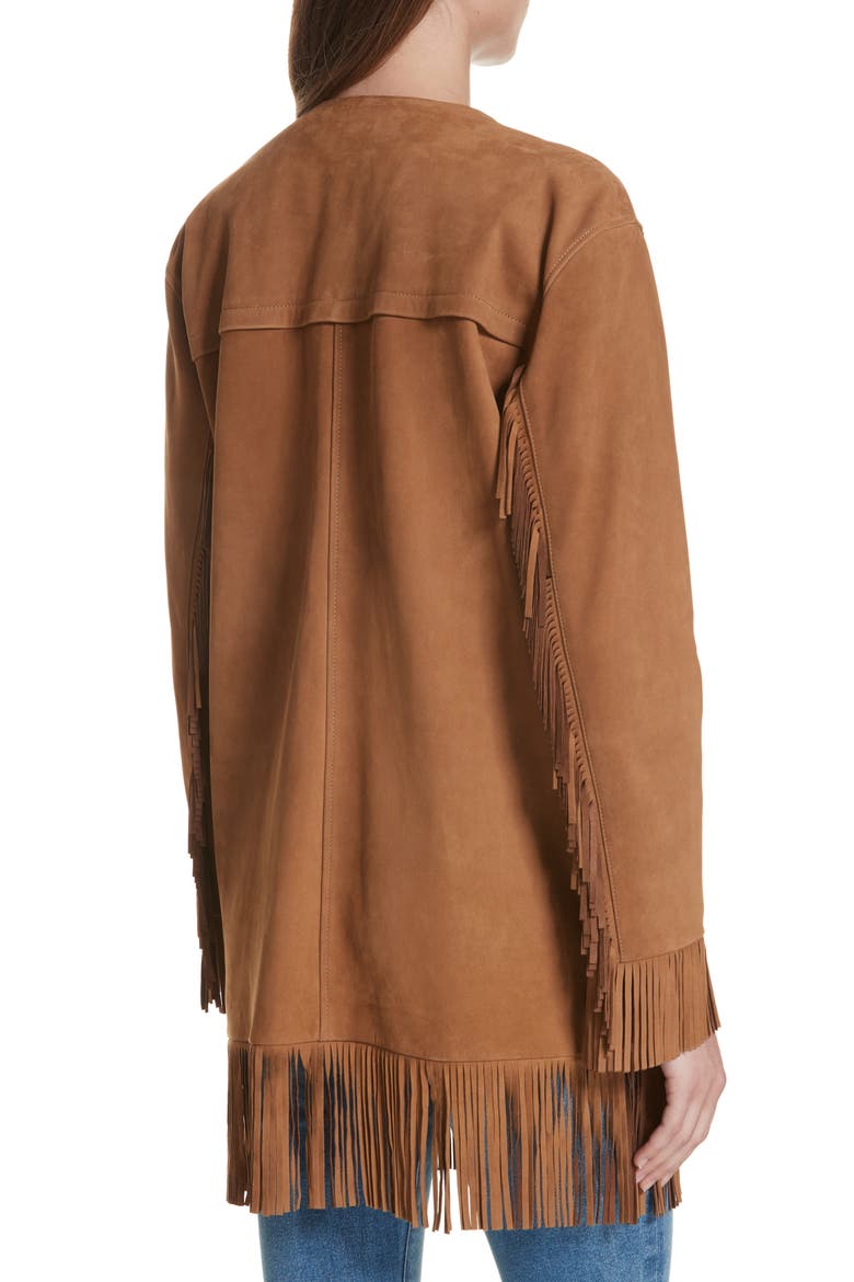 Fringe Trim Suede Jacket, Alternate, color, WARM TAN