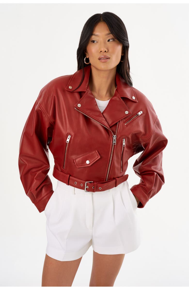 LAMARQUE DYLAN | 80's Leather Biker Jacket, Alternate, color, Ruby Red