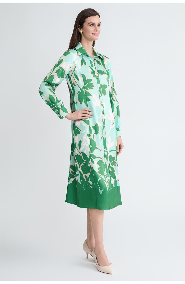 Ming Wang Floral Printed Crepe de Chine Maxi Shirt Dress, Alternate, color, Kelly Green/Euca/Lime/Ivory