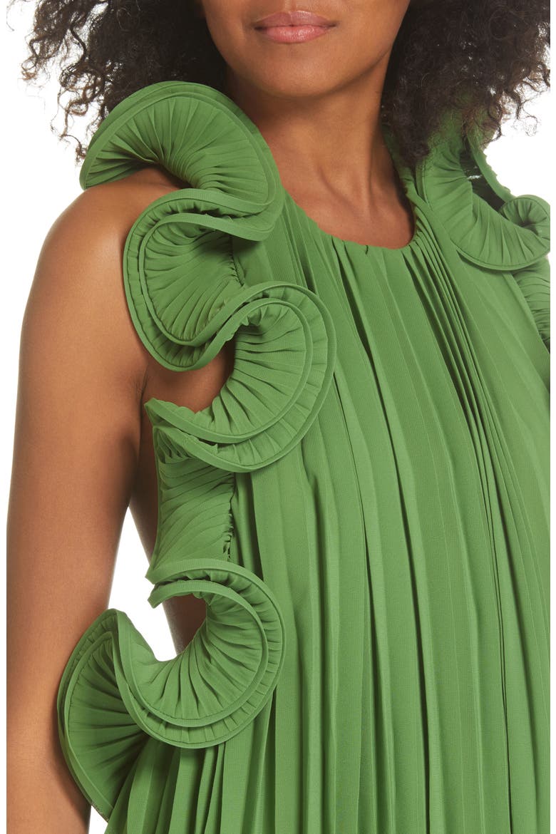 Mimi Pleated Ruffle Dress, Alternate, color, GRASS GREEN