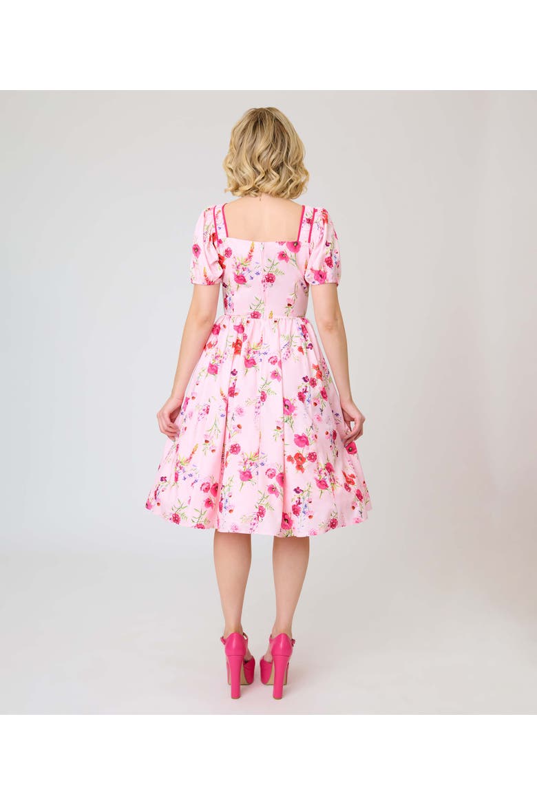 1940s Sweetheart Button Front Swing Dress, Alternate, color, Pink Floral Print
