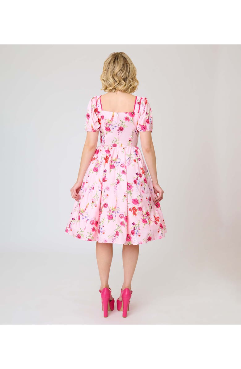 Unique Vintage 1940s Sweetheart Button Front Swing Dress, Alternate, color, Pink Floral Print