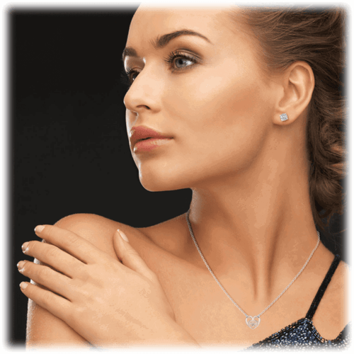 Hollywood Sensation White Gold Double Heart Necklace With Cubic Zirconia Necklace In Silver