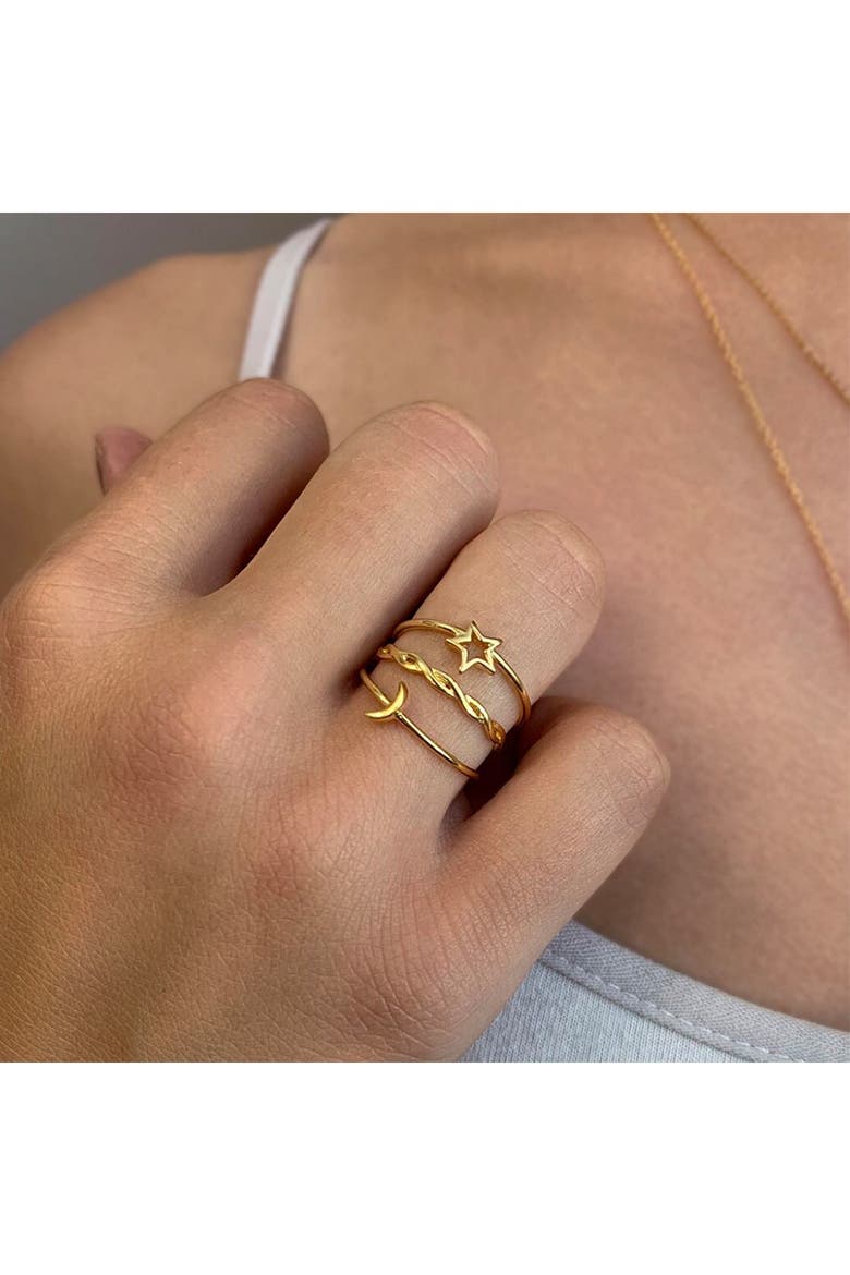 14K Yellow Gold Plate Sterling Silver Celestial Stacking Rings - Set of 3, Alternate, color, GOLD