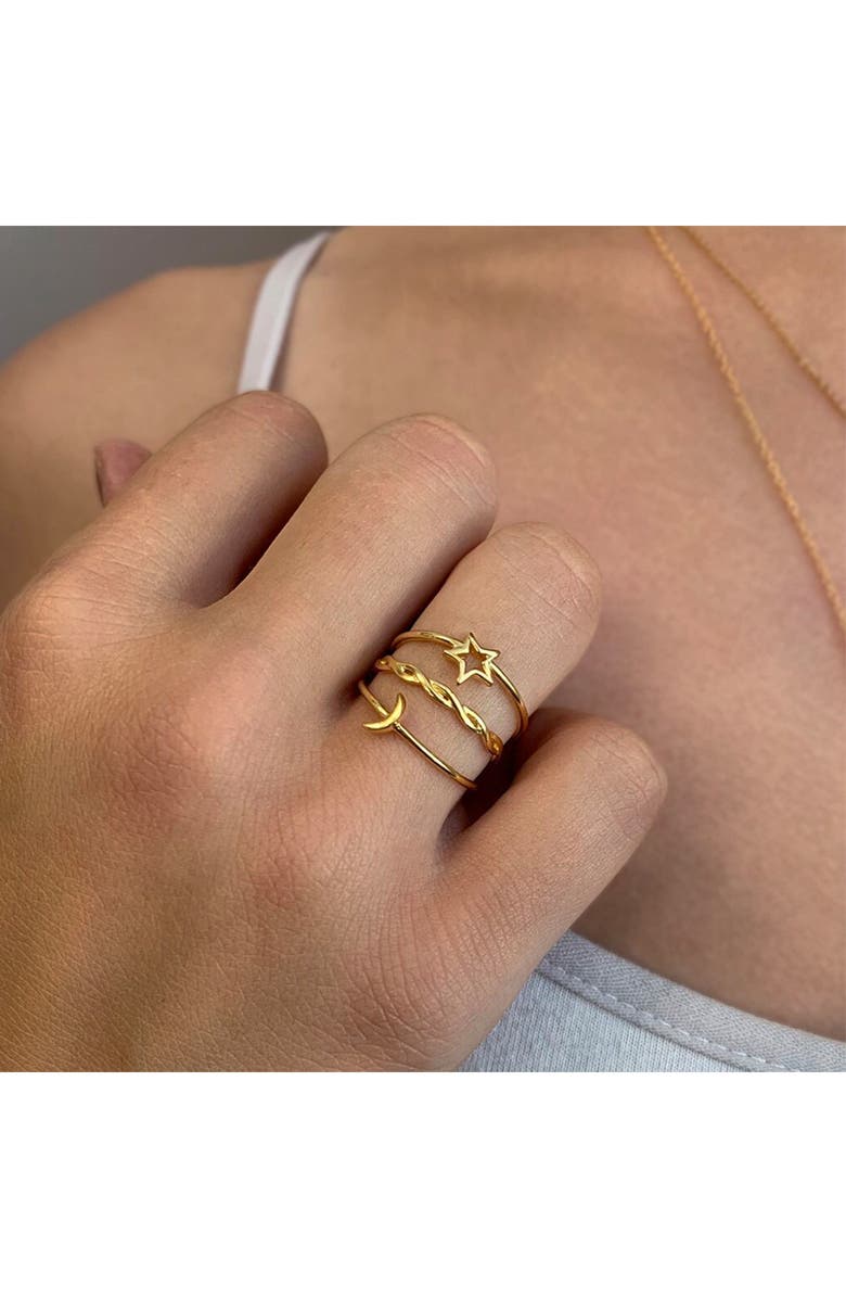 Sterling Forever 14K Yellow Gold Plate Sterling Silver Celestial Stacking Rings - Set of 3, Alternate, color,