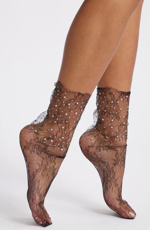 Crystal Sheer Lace Crew Socks