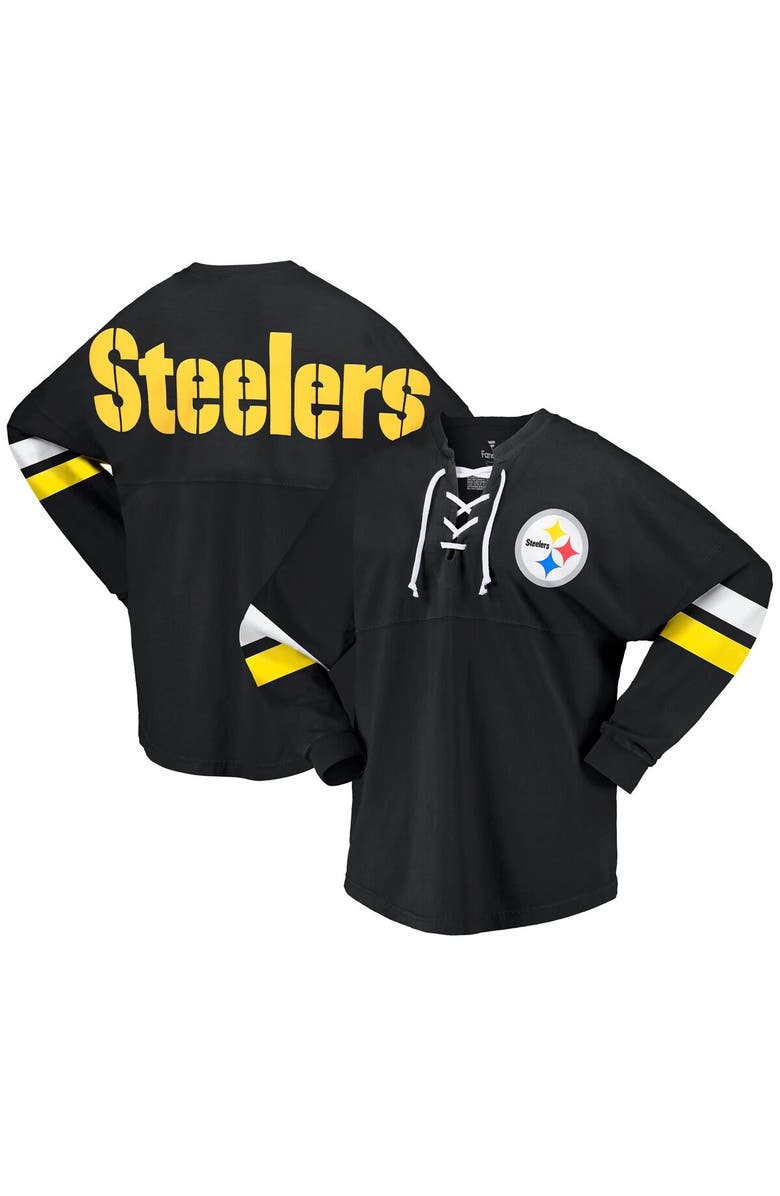 FANATICS Women's Fanatics Branded Black Pittsburgh Steelers Spirit Jersey Lace-Up V-Neck Long Sleeve T-Shirt, Main, color, 