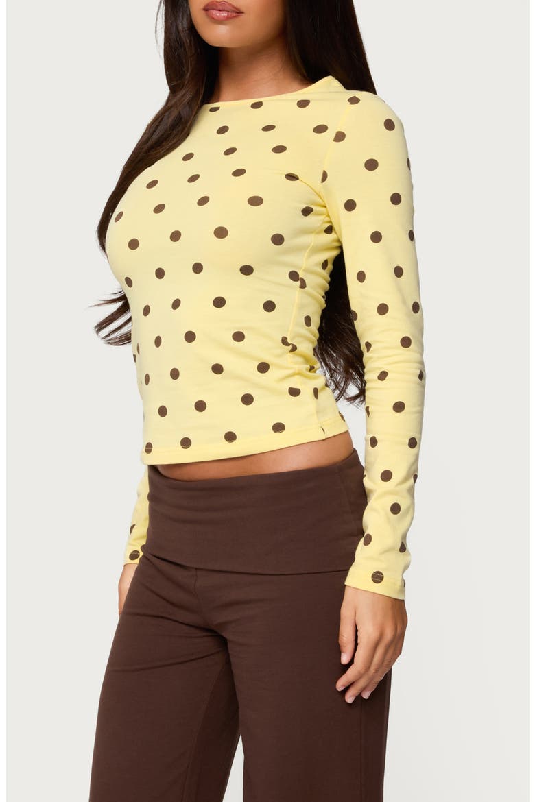 Maricelle Polka Dot Long Sleeve Stretch Cotton Top, Alternate, color, YELLOW