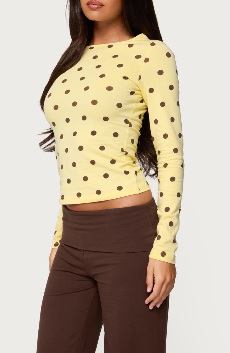 EDIKTED Maricelle Polka Dot Long Sleeve Stretch Cotton Top, Alternate, color, Yellow