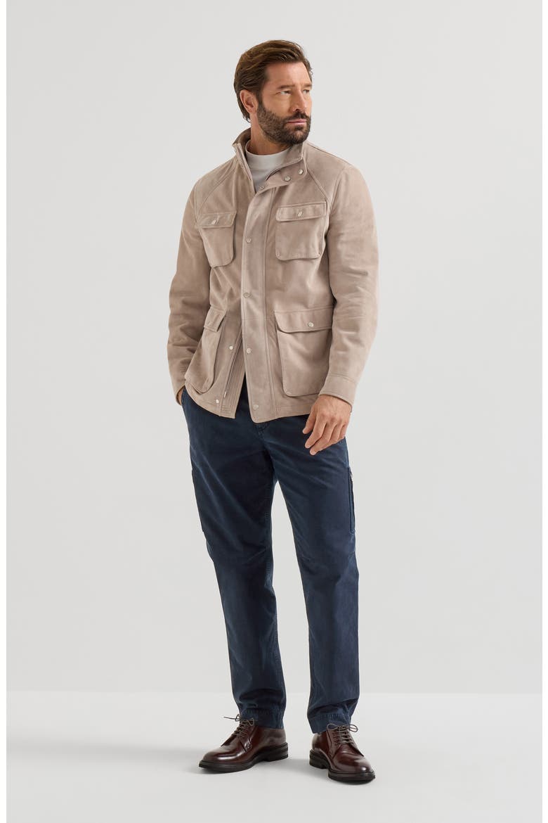 Peached cotton gabardine trousers with zipped pocket, Alternate, color, Navy Blue