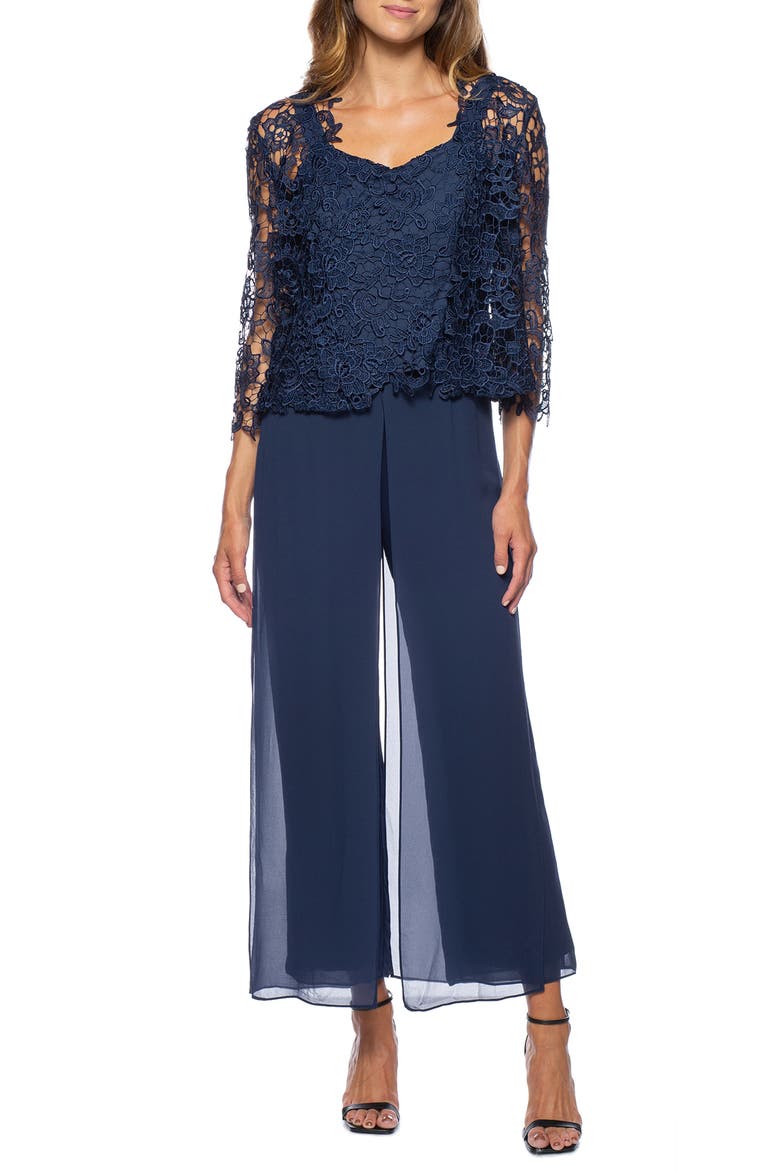 Crochet Lace Overlay Jumpsuit, Main, color, NAVY