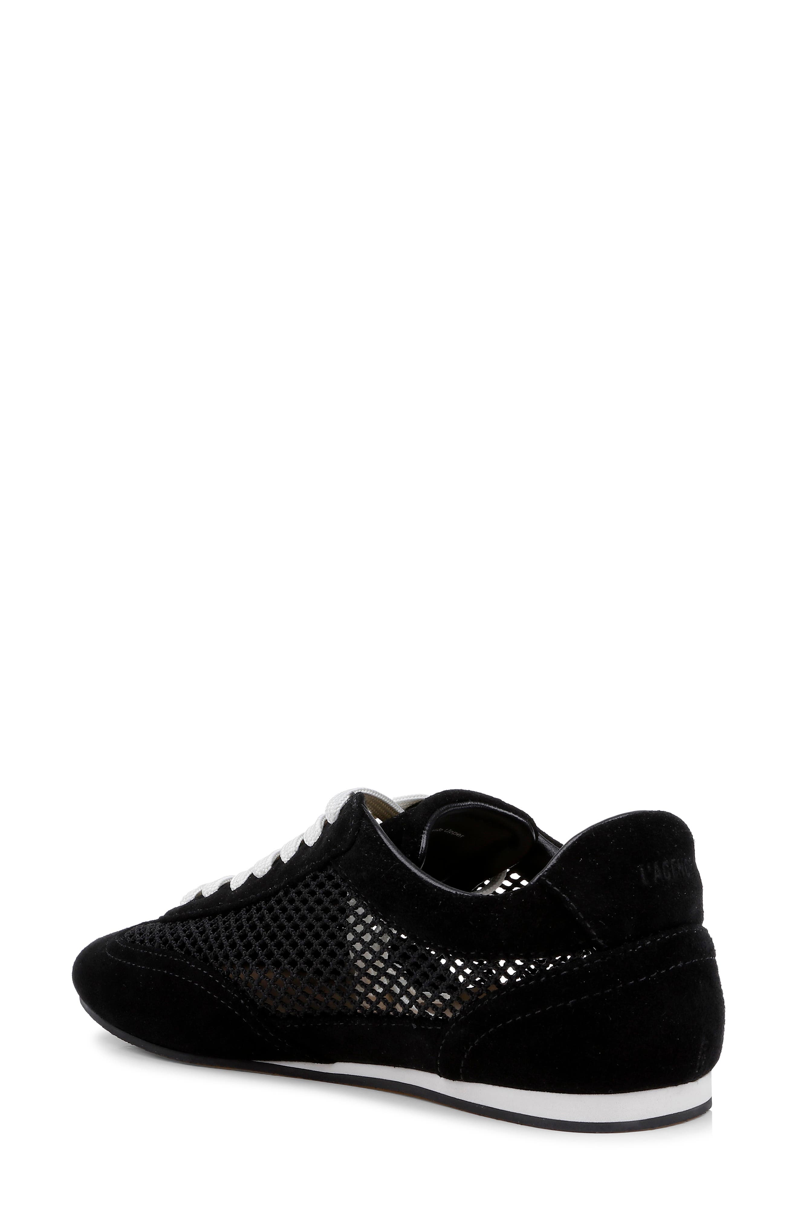 L'AGENCE Jarah Mixed Media Sneaker, Alternate, color, Black Suede