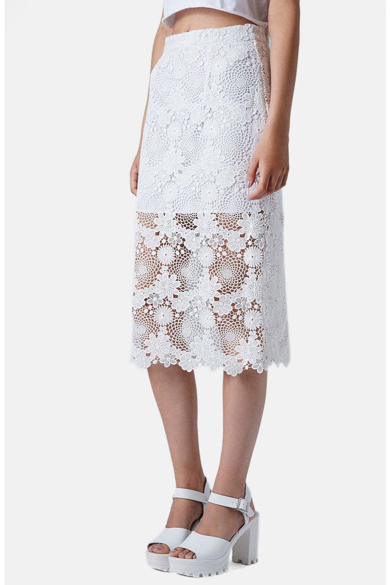 Lace Pencil Skirt, Main, color, CREAM