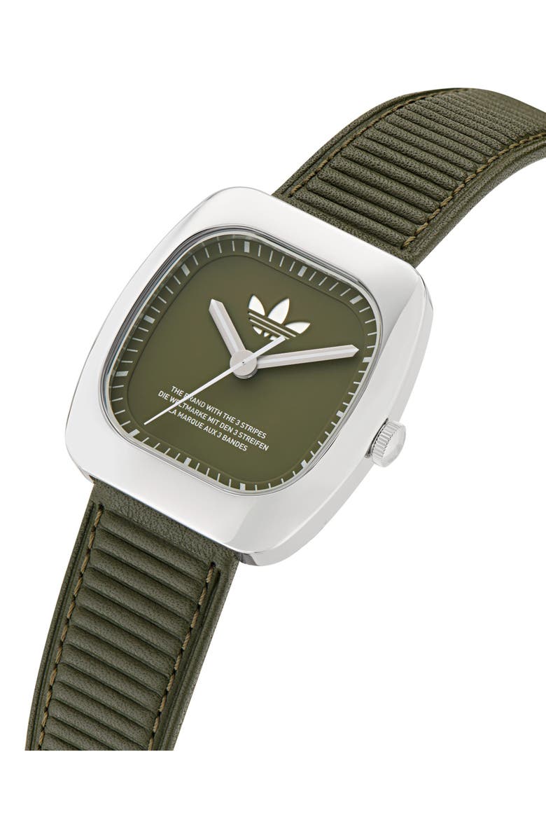 adidas Retro Wave One Leather Strap Watch, 37mm, Alternate, color, Green