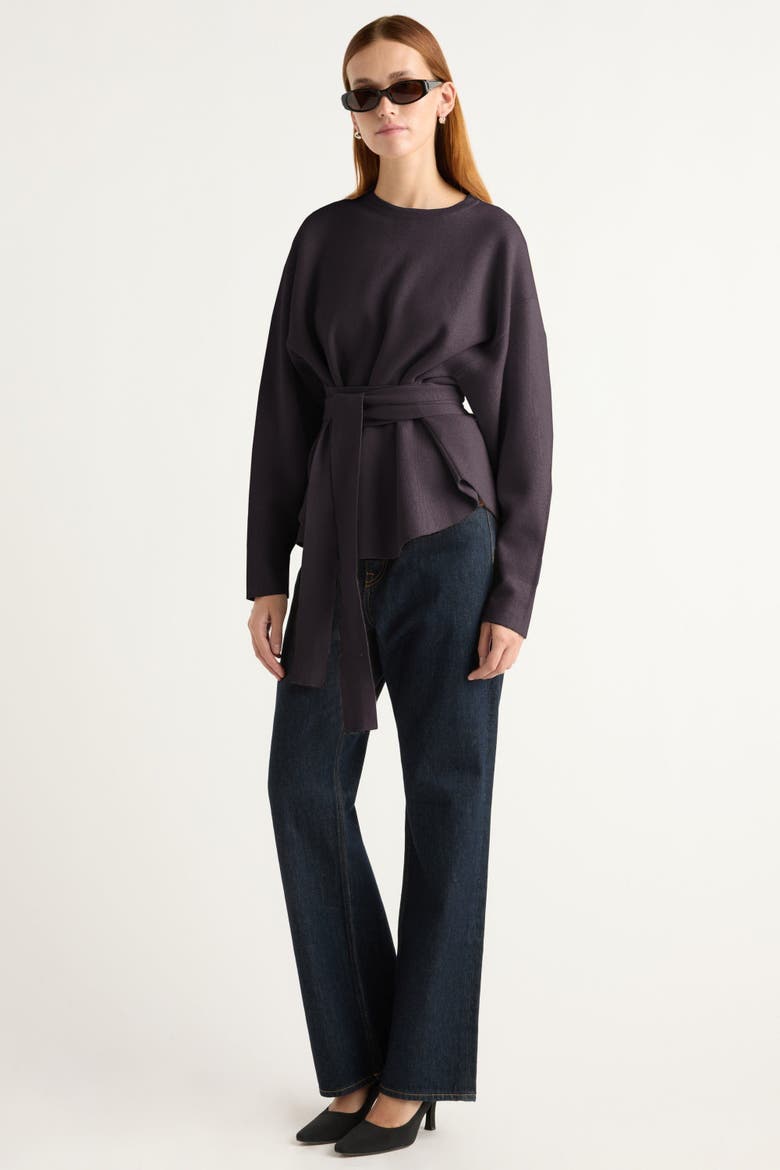 Nara Tie-Front Knit Sweater, Alternate, color, Dark Aubergine