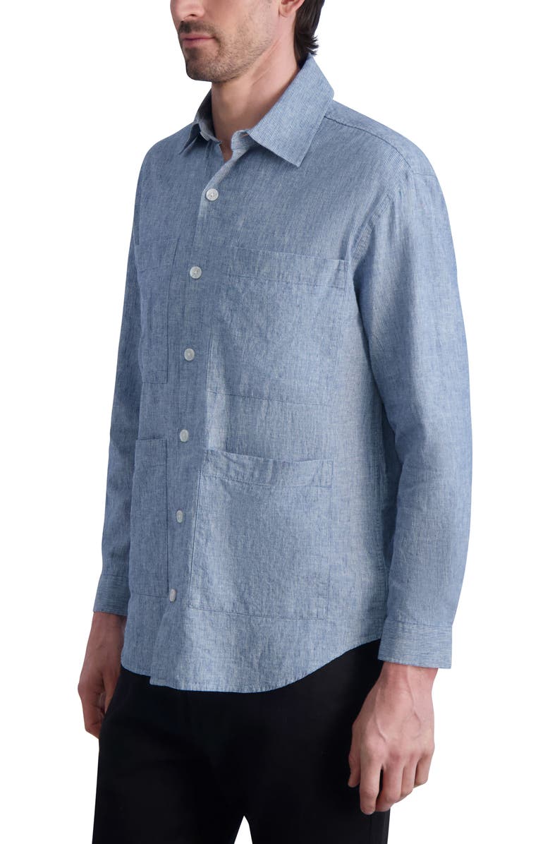 KARL LAGERFELD PARIS Cotton & Linen Button-Up Shirt, Alternate, color, 