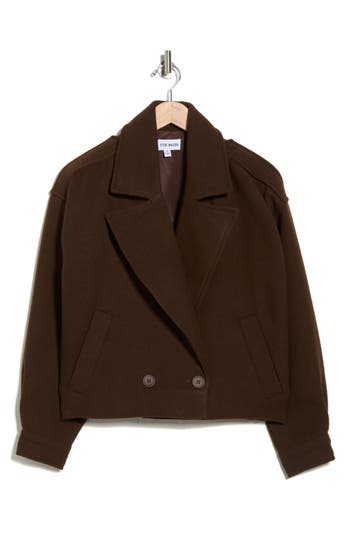 Steve Madden Double Breasted Crop Jacket In Brown