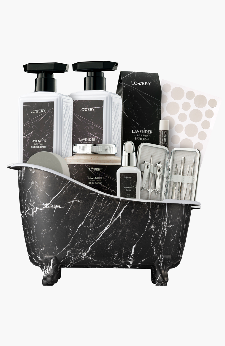 Lovery Lavender 18-Piece Birthday Gift Basket, Main, color, Black Marble