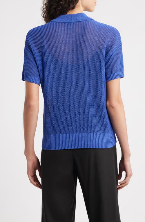 Eileen Fisher Classic Organic Cotton & Silk Polo Sweater In Blue