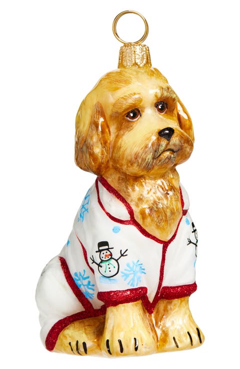 Labradoodle in Christmas Pajamas Glass Ornament