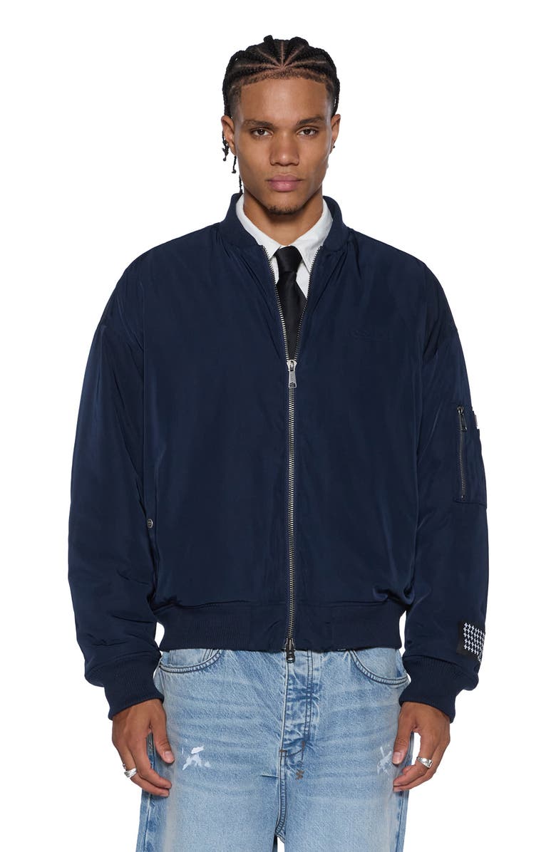 Ksubi Intruder Navy Satin Bomber Jacketr, Alternate, color, 