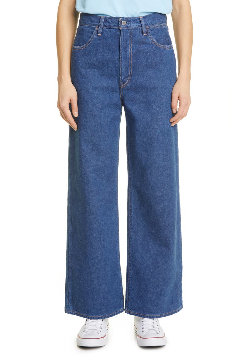 Unisex High Waist Wide Leg PPRMINT™ Organic Cotton & Hemp Jeans, Main, color, MID WASH