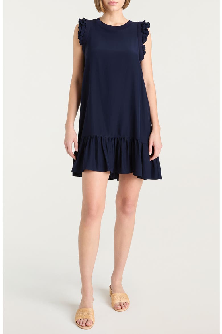 Nila Ruffle Hem Silk Dress, Main, color, NAVY