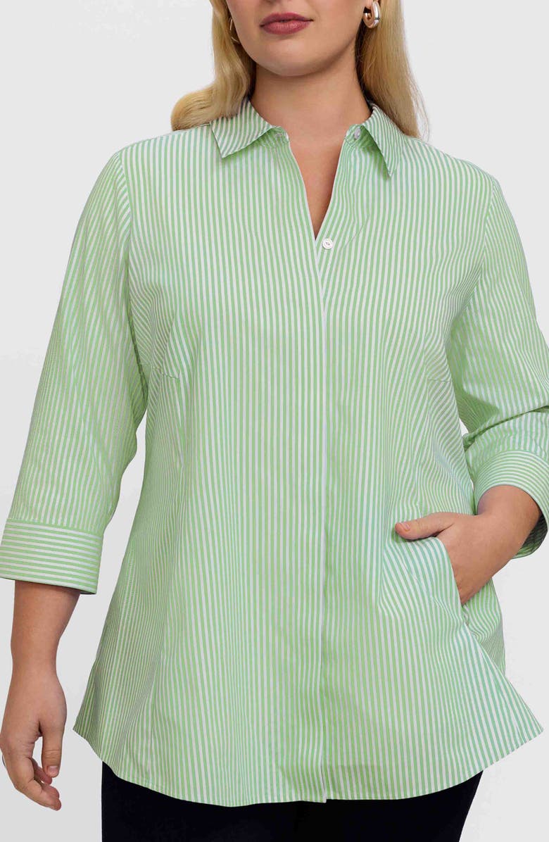 Foxcroft Cici Stripe Cotton Tunic Blouse, Main, color, Mojito Green/ White