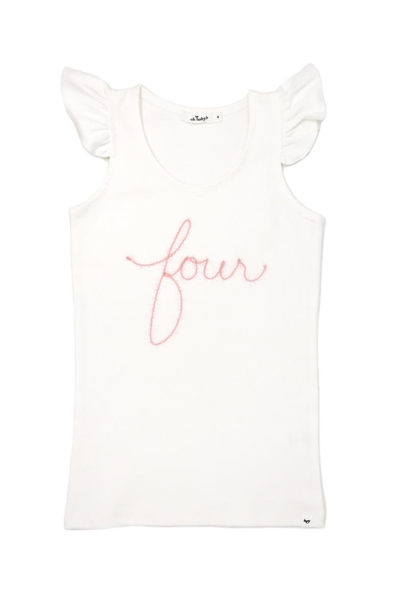"four" Pink Embroidered Cotton Baby Rib Flutter Sleeve Tank, Main, color, Cream