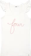 oh baby! "four" Pink Embroidered Cotton Baby Rib Flutter Sleeve Tank