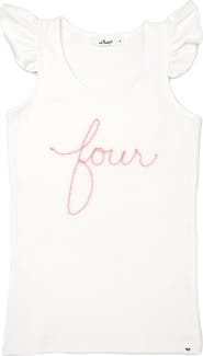 oh baby! "four" Pink Embroidered Cotton Baby Rib Flutter Sleeve Tank