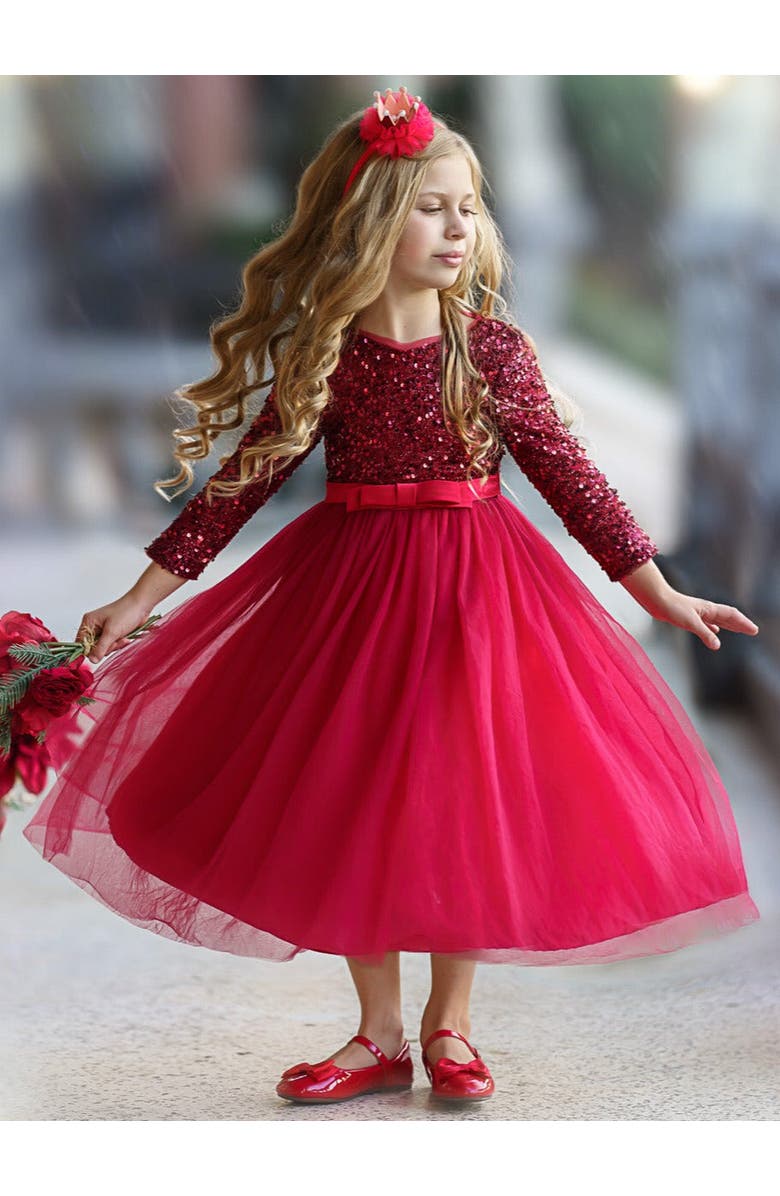 Mia Belle Girls Holiday Shining Star Maxi Dress, Alternate, color, Red