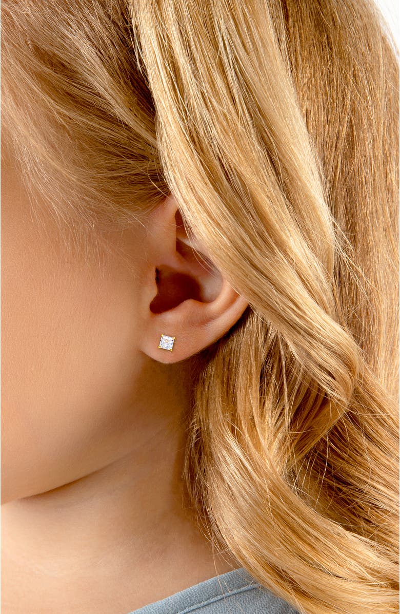Tiny Blessings 14K Gold 4mm Princess Cut Studs Screw Back Earrings, Alternate, color, 14K Yellow Gold
