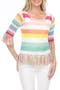 Three-Quarter Sleeve Rainbow Open Stitch Top