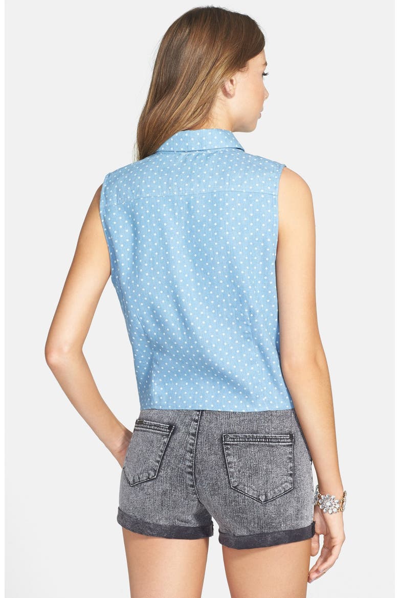 Polka Dot Sleeveless Tie Waist Shirt, Alternate, color, BLUE
