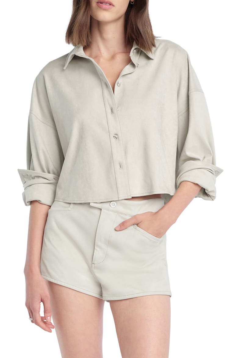 The Ex-Boyfriend Faux Suede Crop Button-Up Shirt, Main, color, BONE
