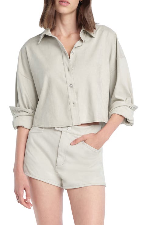 The Ex-Boyfriend Faux Suede Crop Button-Up Shirt