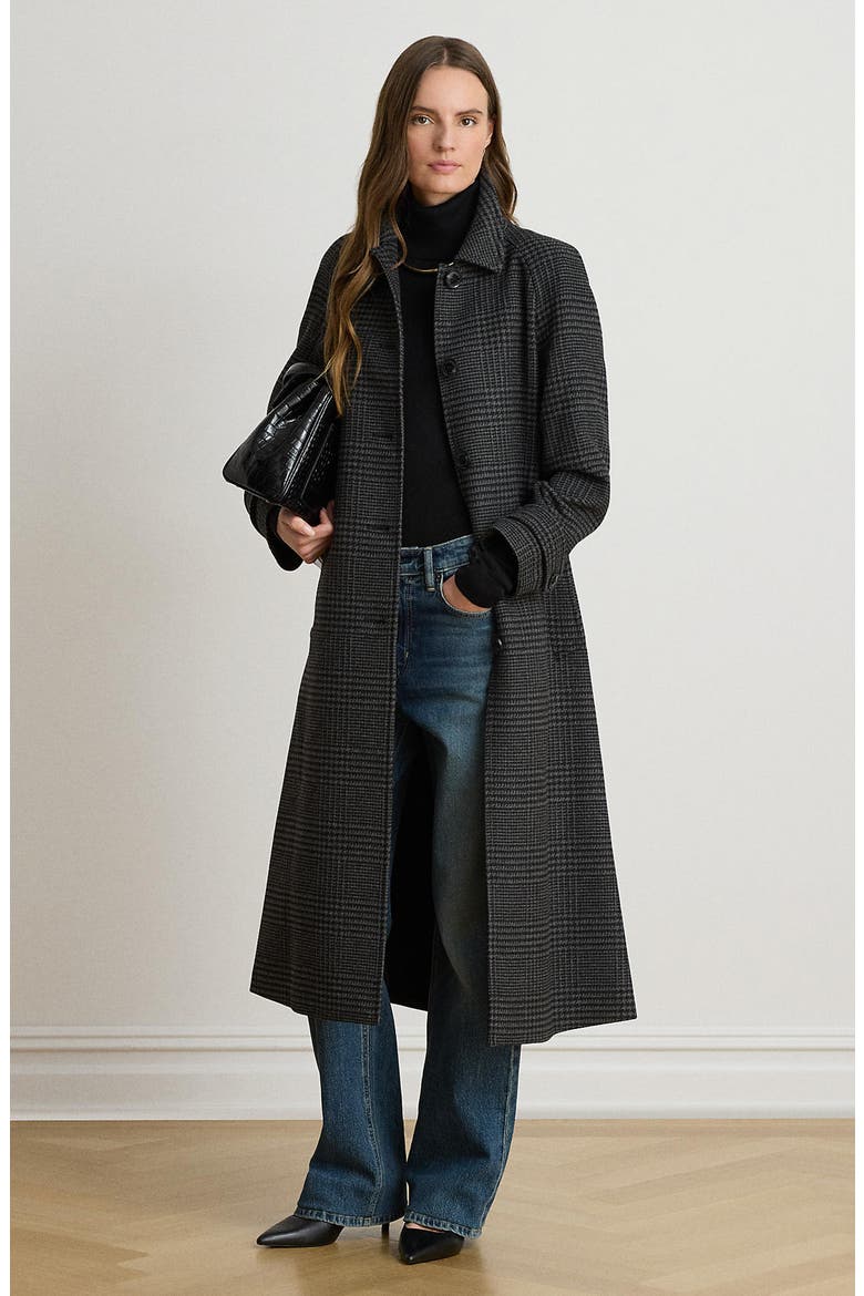 Wool Blend Trench Coat, Alternate, color, GREY/ CHARCOAL CHECKERED