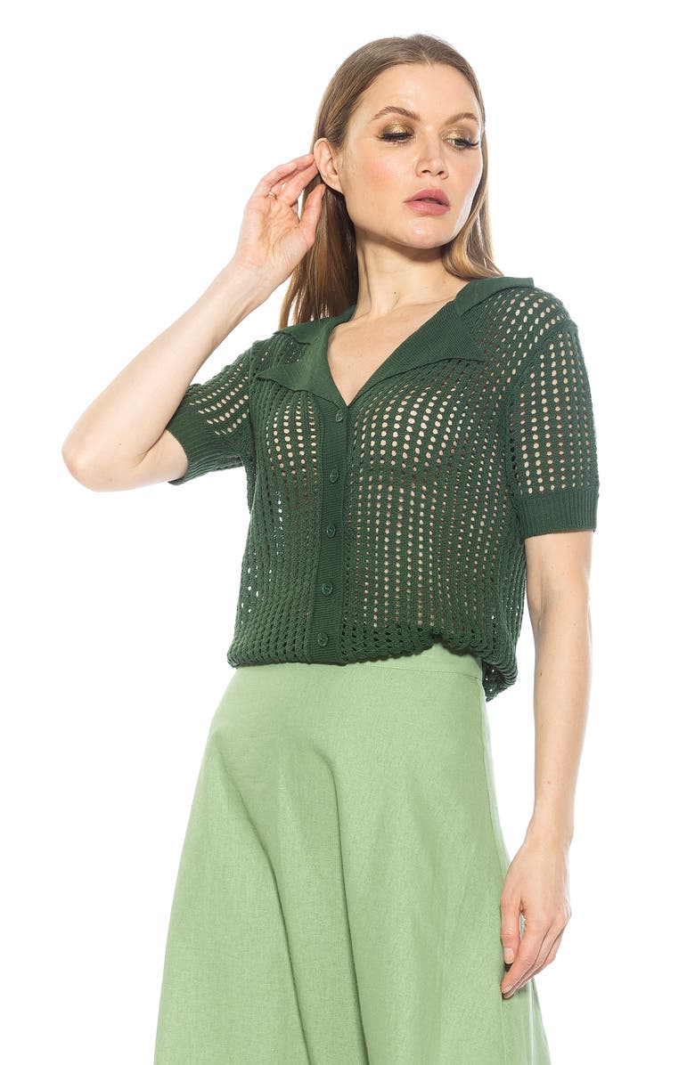 Alexia Admor Josi Crochet Button-Up Top, Alternate, color, Green