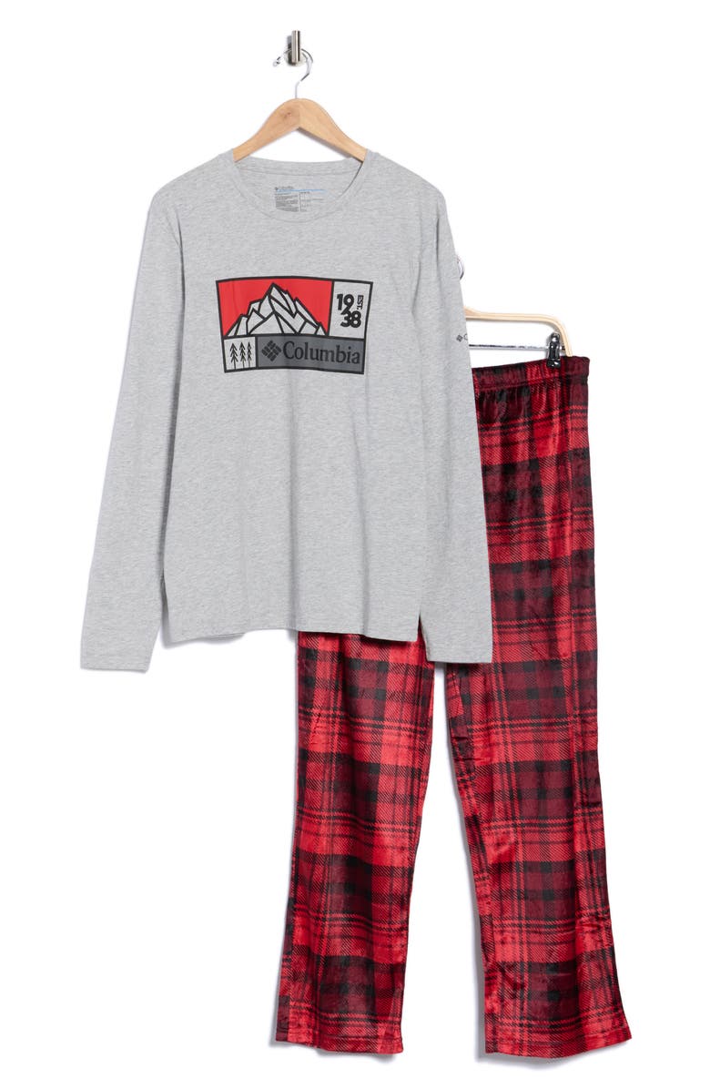 Columbia Long Sleeve T-Shirt & Pants Pajamas, Alternate, color, Light Gray Heather/Multi Plaid
