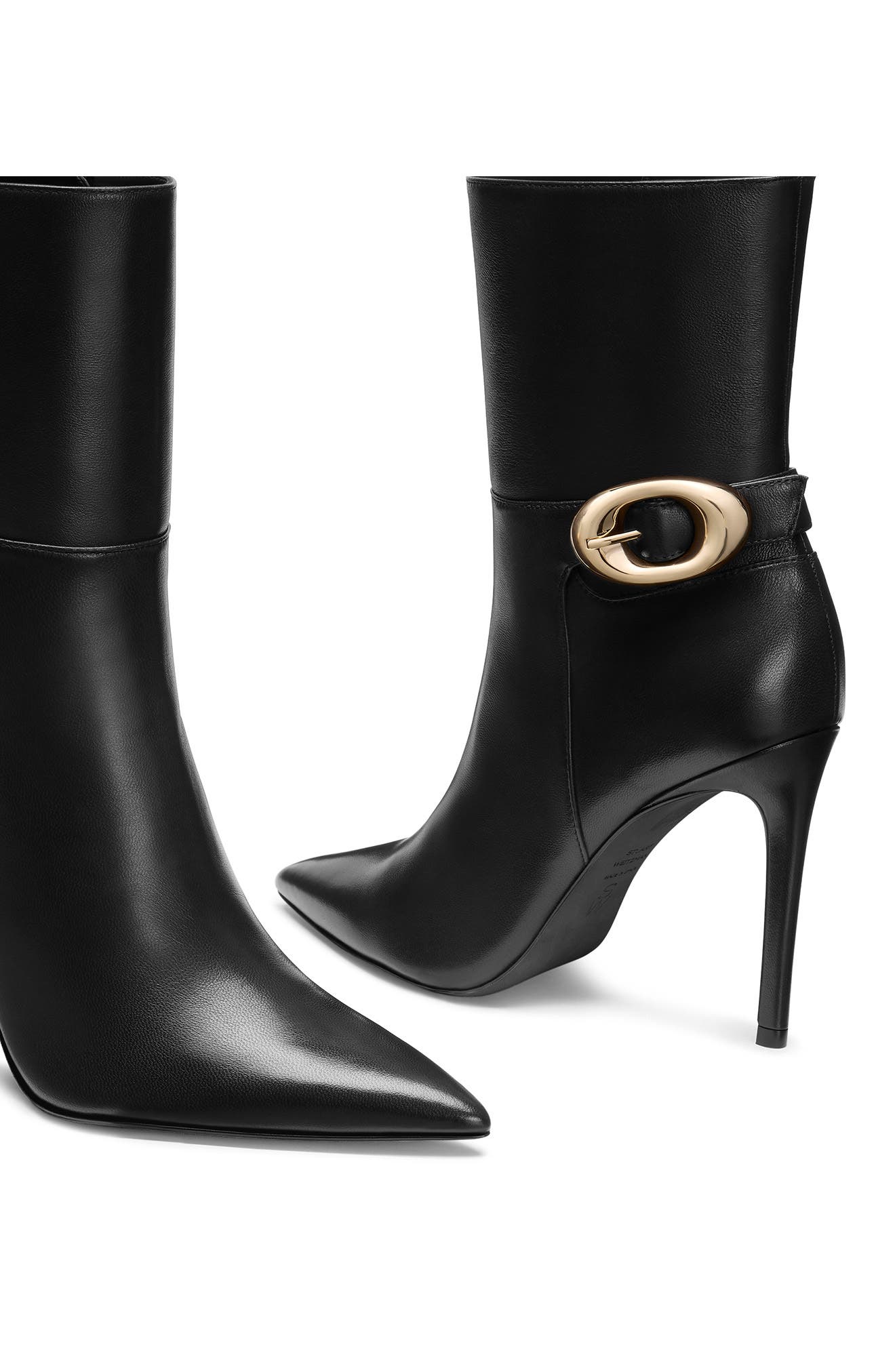 Stuart Weitzman Stuart Power Buckle Bootie, Alternate, color, Black