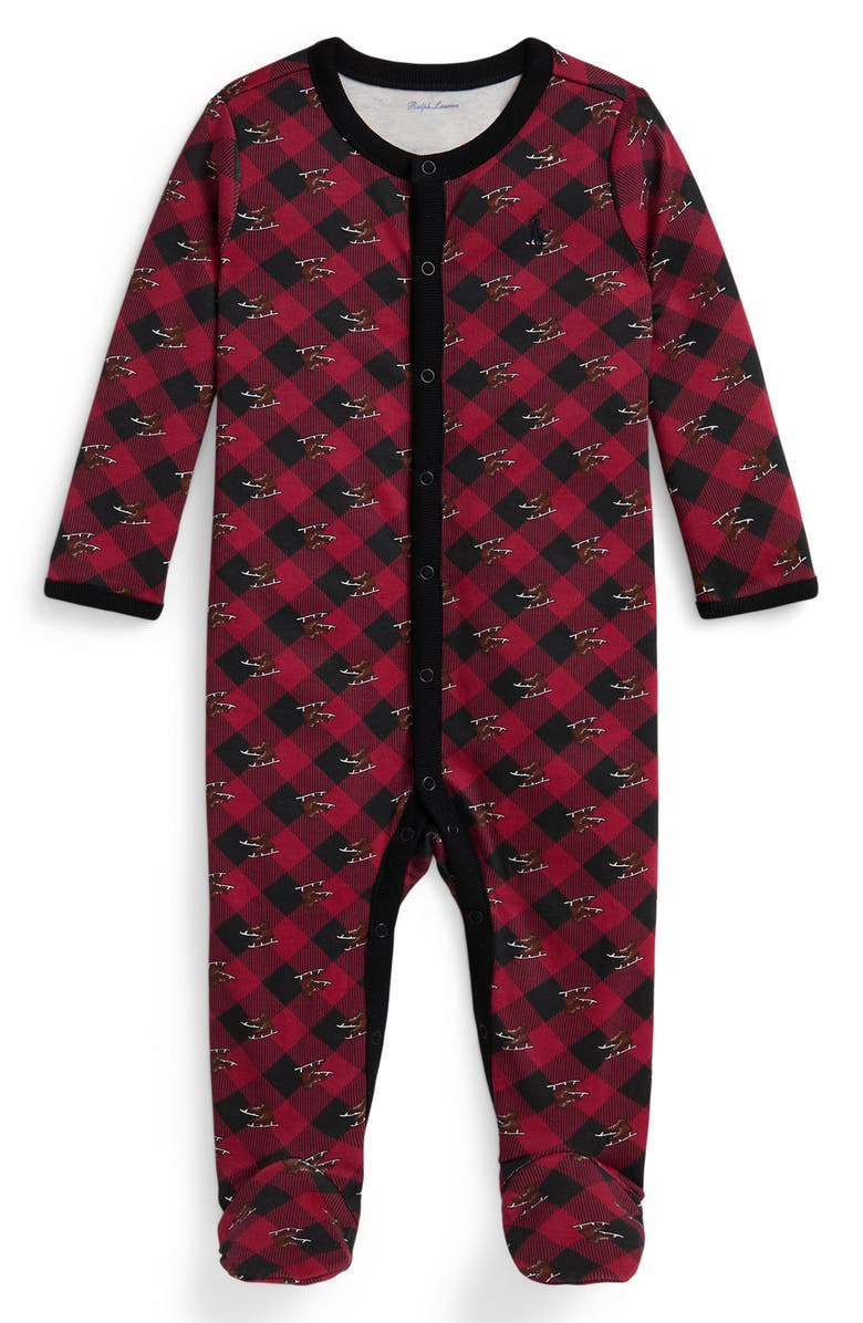Ralph Lauren Print Cotton Footie, Main, color, Red Multi