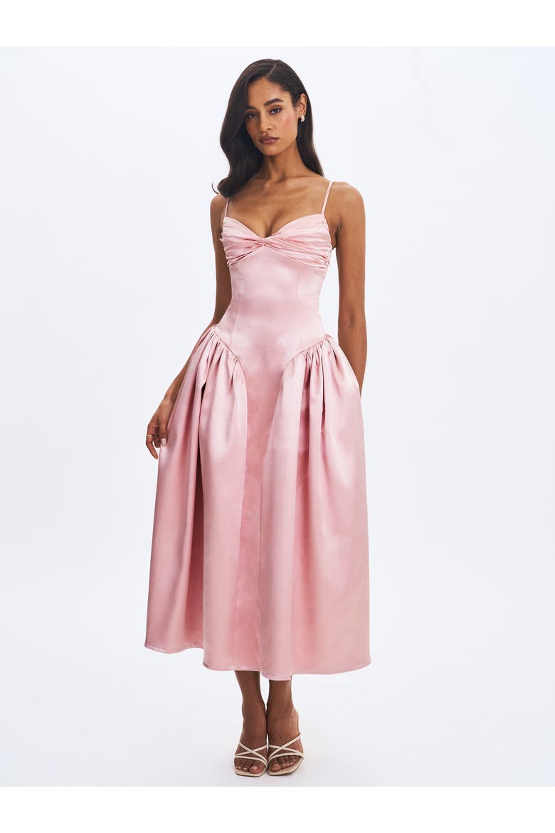 Tullia Satin Ruched Midi Dress, Alternate, color, Dusty Rose