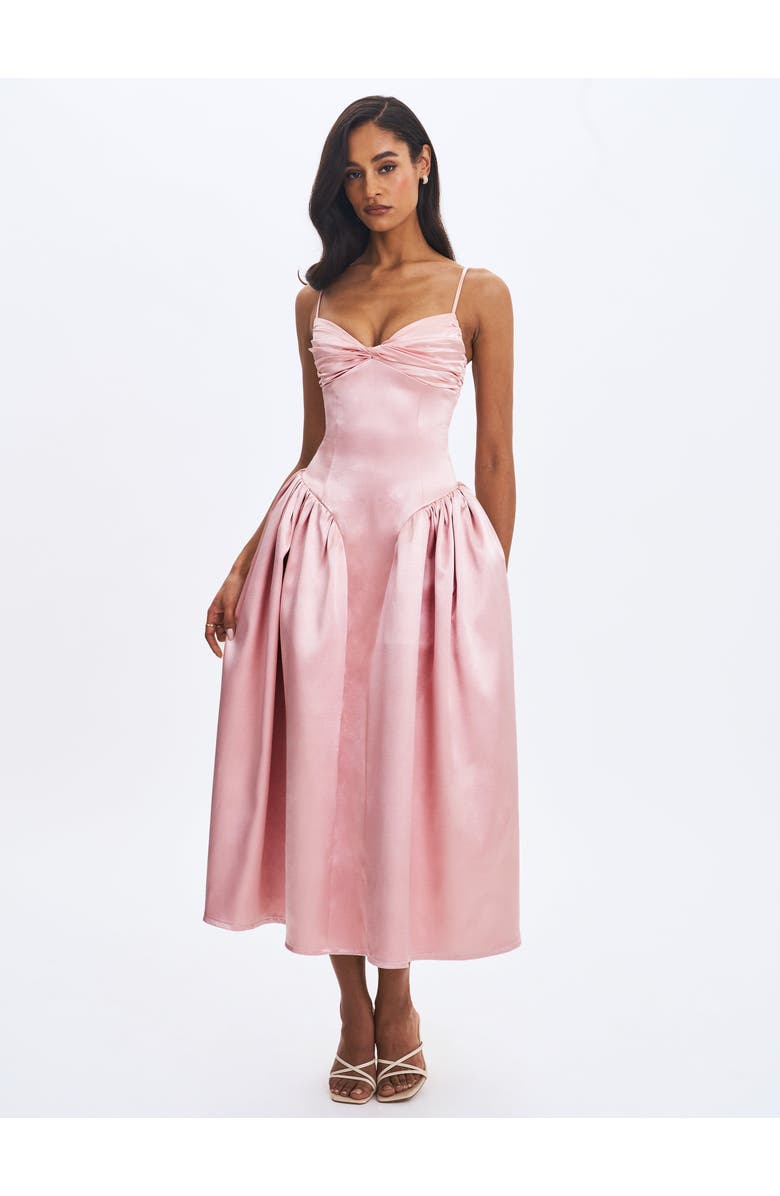 Miss Circle Tullia Satin Ruched Midi Dress, Alternate, color, Dusty Rose