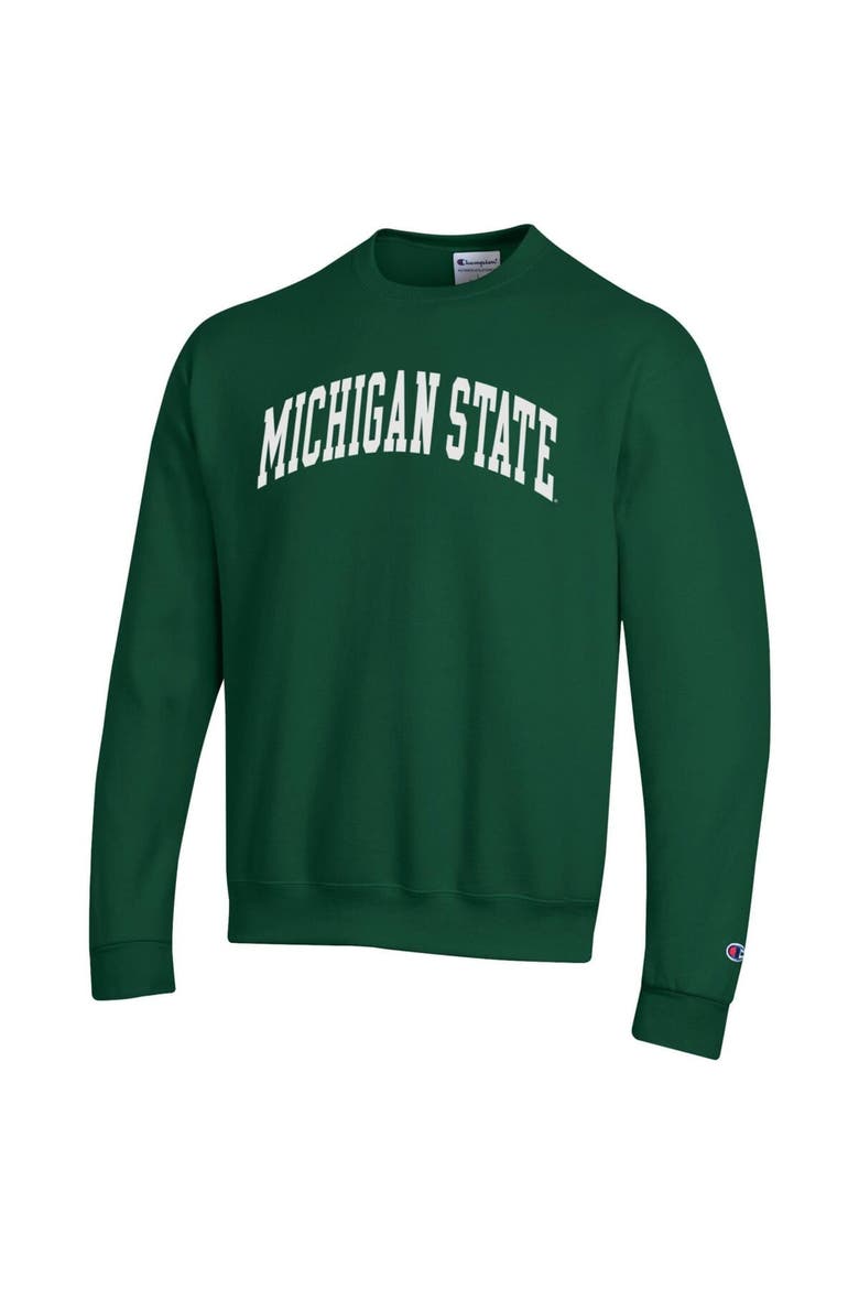 Men's Champion  Green Michigan State Spartans Basic Arch Fleece Pullover Sweatshirt, Alternate, color, Green