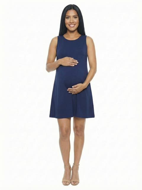 Maternity Round Neck Sleeveless Mini Shift Dress