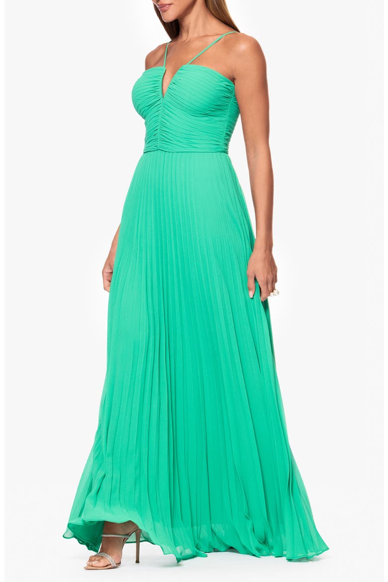 Pleated Chiffon Gown, Alternate, color, EMERALD