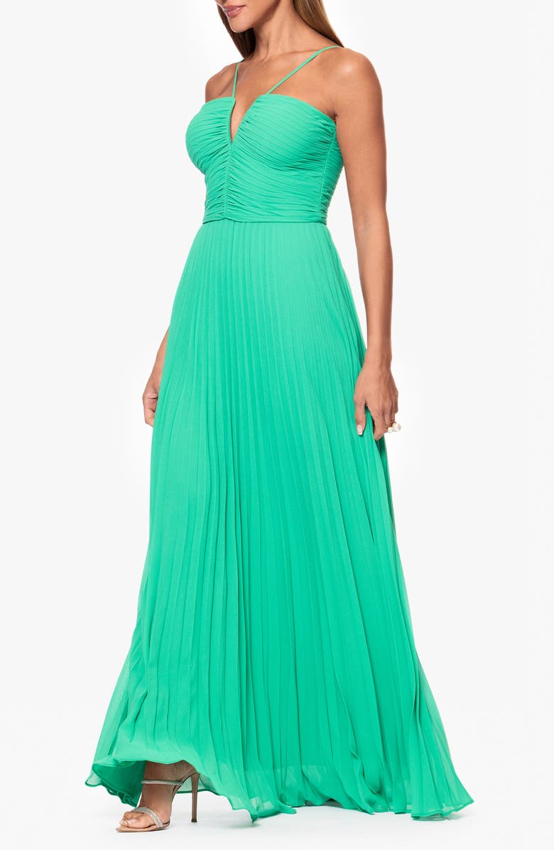 Xscape Evenings Pleated Chiffon Gown, Alternate, color, Emerald