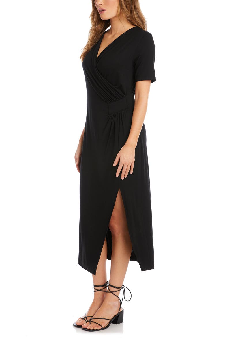 Faux Wrap Midi Dress, Alternate, color, BLACK